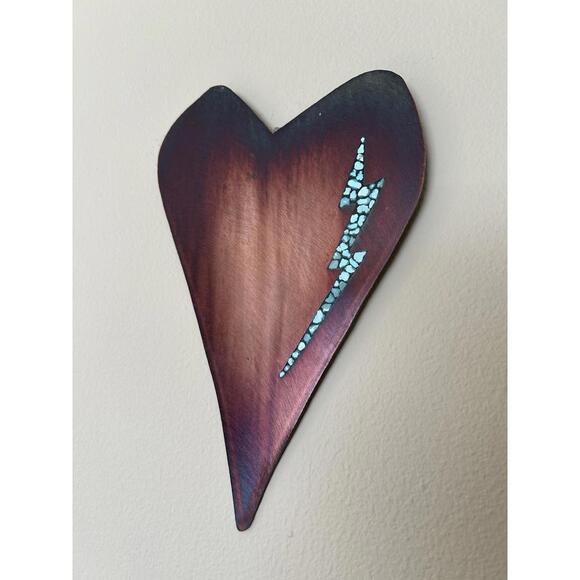Valentines Day Metal Art Shape Wall Heart With turqoise Inlay.